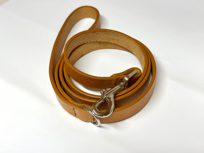 Tan Leather dog lead with nickel clip