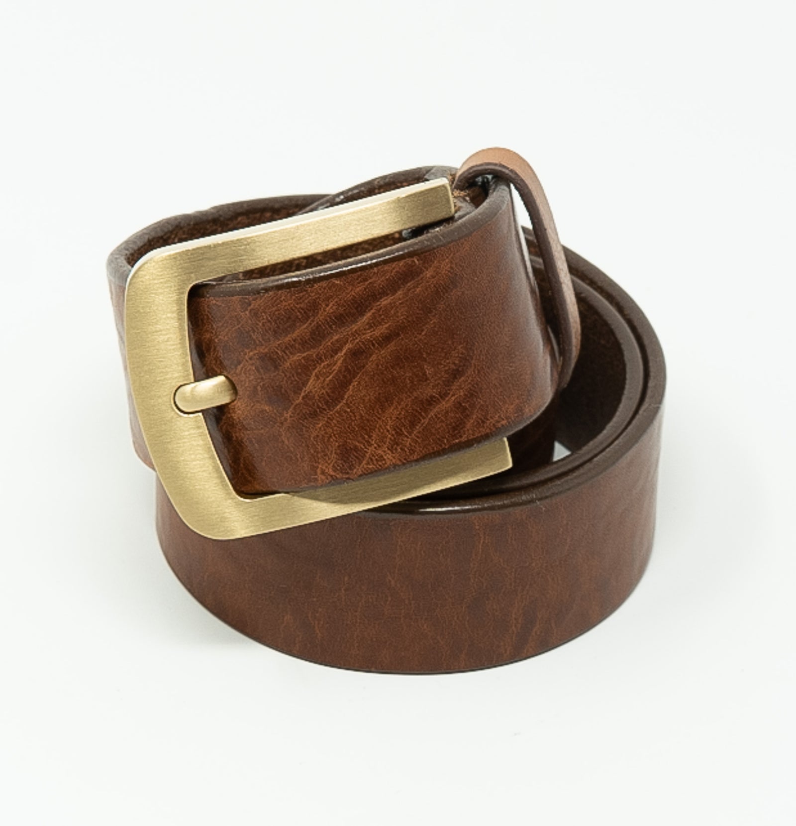 RLM STUDIO Earthy Brown Matte Leather Belt Goldtone Swirl Buckle Size Large VINTAGE DB MATTE GOLD BUCKLE BROWN BELT – Julia Vaughn main image 2
