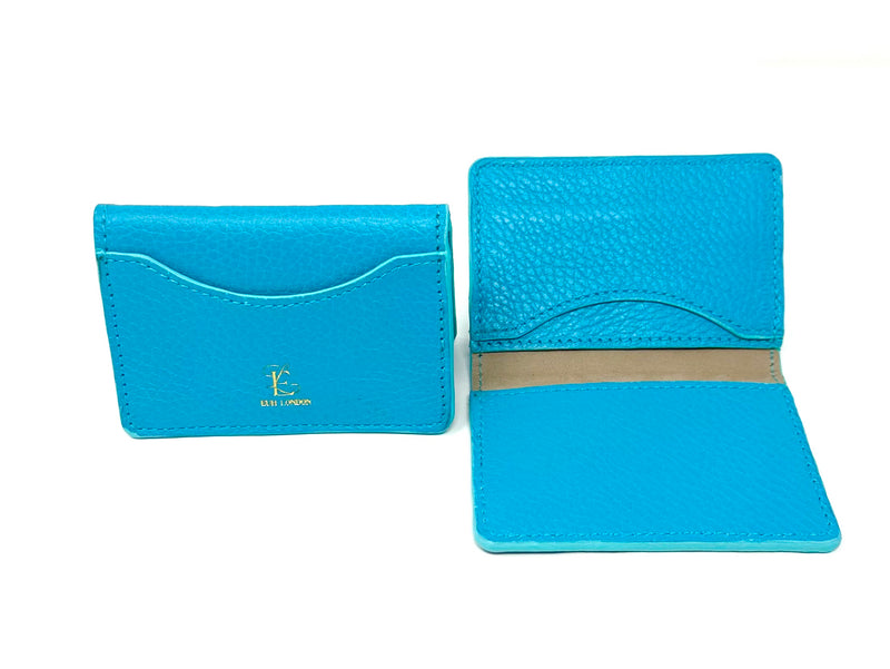 Turquoise leather card wallet.