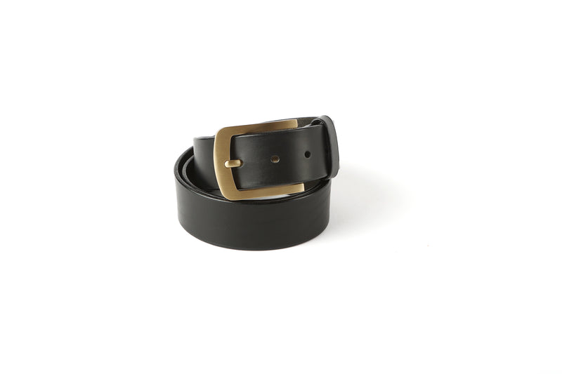 Black leather belt with brass buckle