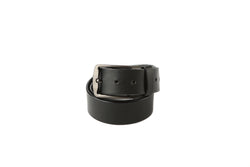 black leather belt with nickel buckle
