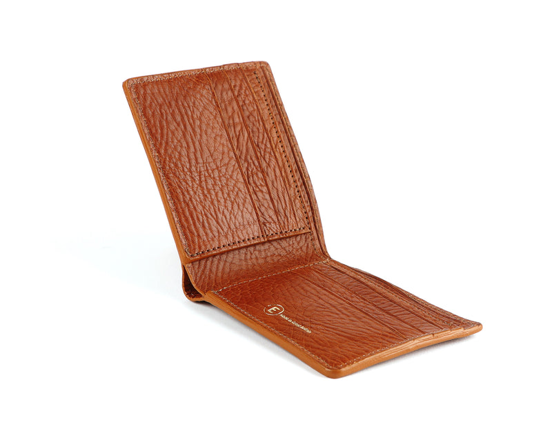 Opened Billfold wallet in brown grain leather